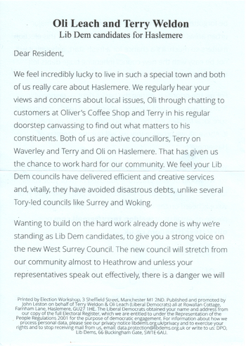 Thumbnail of leaflet from Oli Leach