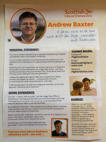 Thumbnail of leaflet from Andrew Phillip Baxter