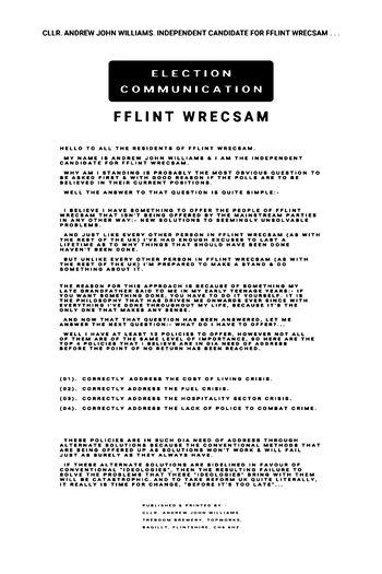 Thumbnail of leaflet from Andrew John Williams