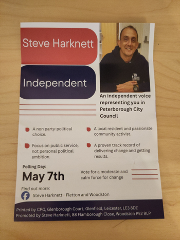 Thumbnail of leaflet from Steve Harknett