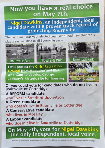 Thumbnail of leaflet from Nigel Dawkins