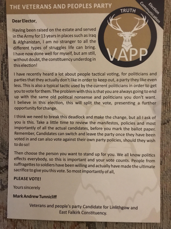 Thumbnail of leaflet from Mark Andrew Tunnicliff