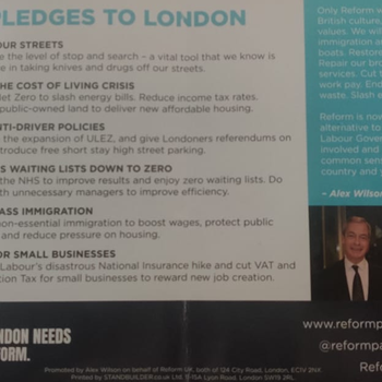 Thumbnail of leaflet - Reform UK leaflet