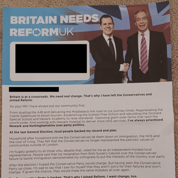 Thumbnail of leaflet - Reform UK leaflet