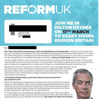 Thumbnail of leaflet - Reform UK leaflet