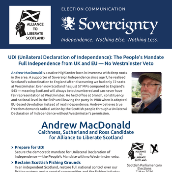 Thumbnail of leaflet - Alliance to Liberate Scotland and Sovereignty leaflet
