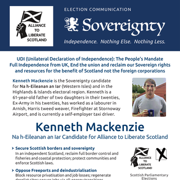 Thumbnail of leaflet - Alliance to Liberate Scotland and Sovereignty leaflet