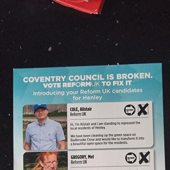 Thumbnail of leaflet - Reform UK leaflet