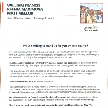 Thumbnail of leaflet - Liberal Democrats leaflet