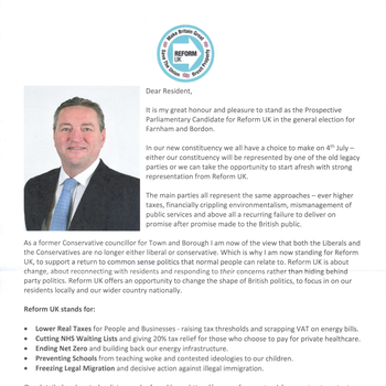 Thumbnail of leaflet - Reform UK leaflet