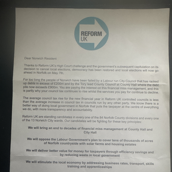 Thumbnail of leaflet - Reform UK leaflet