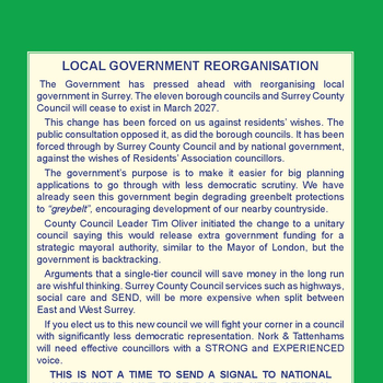 Thumbnail of leaflet - Nork & Tattenhams Residents' Associations leaflet
