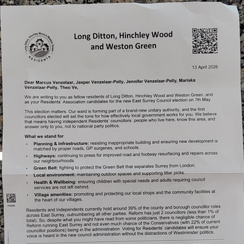 Thumbnail of leaflet - Hinchley Wood / Weston Green Residents' Associations leaflet