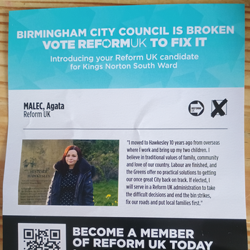 Thumbnail of leaflet - Reform UK leaflet