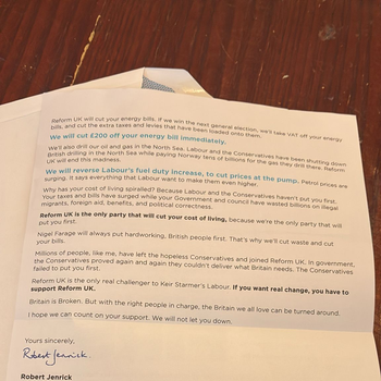 Thumbnail of leaflet - Reform UK leaflet