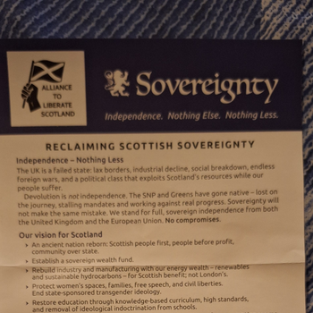 Thumbnail of leaflet - Alliance to Liberate Scotland and Sovereignty leaflet