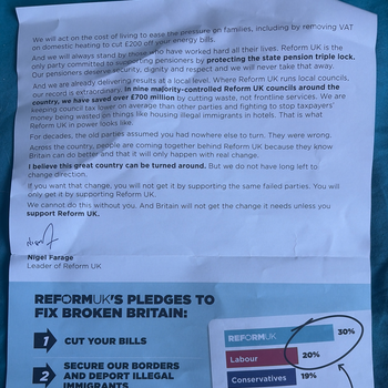 Thumbnail of leaflet - Reform UK leaflet