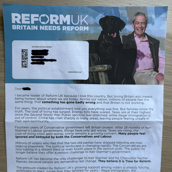 Thumbnail of leaflet - Reform UK leaflet