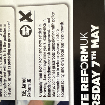 Thumbnail of leaflet - Reform UK leaflet