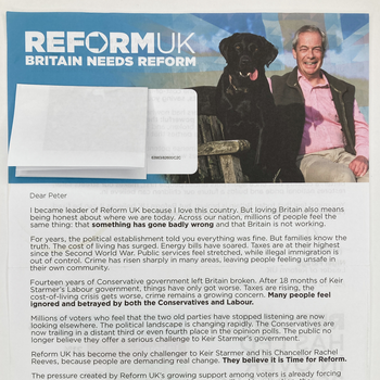 Thumbnail of leaflet - Reform UK leaflet