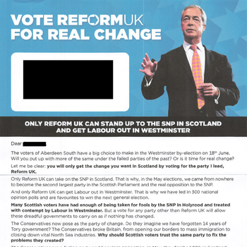 Thumbnail of leaflet - Reform UK leaflet