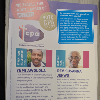 Thumbnail of leaflet - Christian Peoples Alliance leaflet