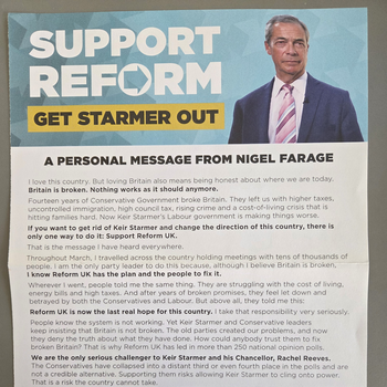 Thumbnail of leaflet - Reform UK leaflet
