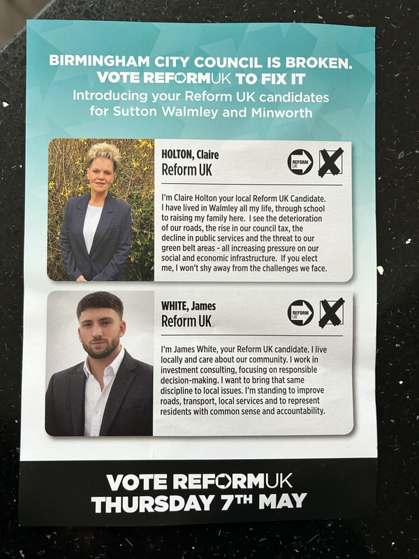 Reform UK leaflet | ElectionLeaflets.org